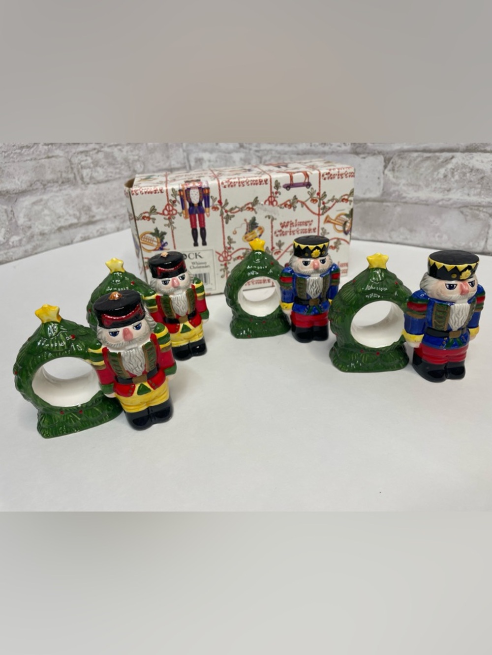 Vintage Block Whimsy Christmas Soldiers Napkin Rings Holders Set Of 4 Rare HTF